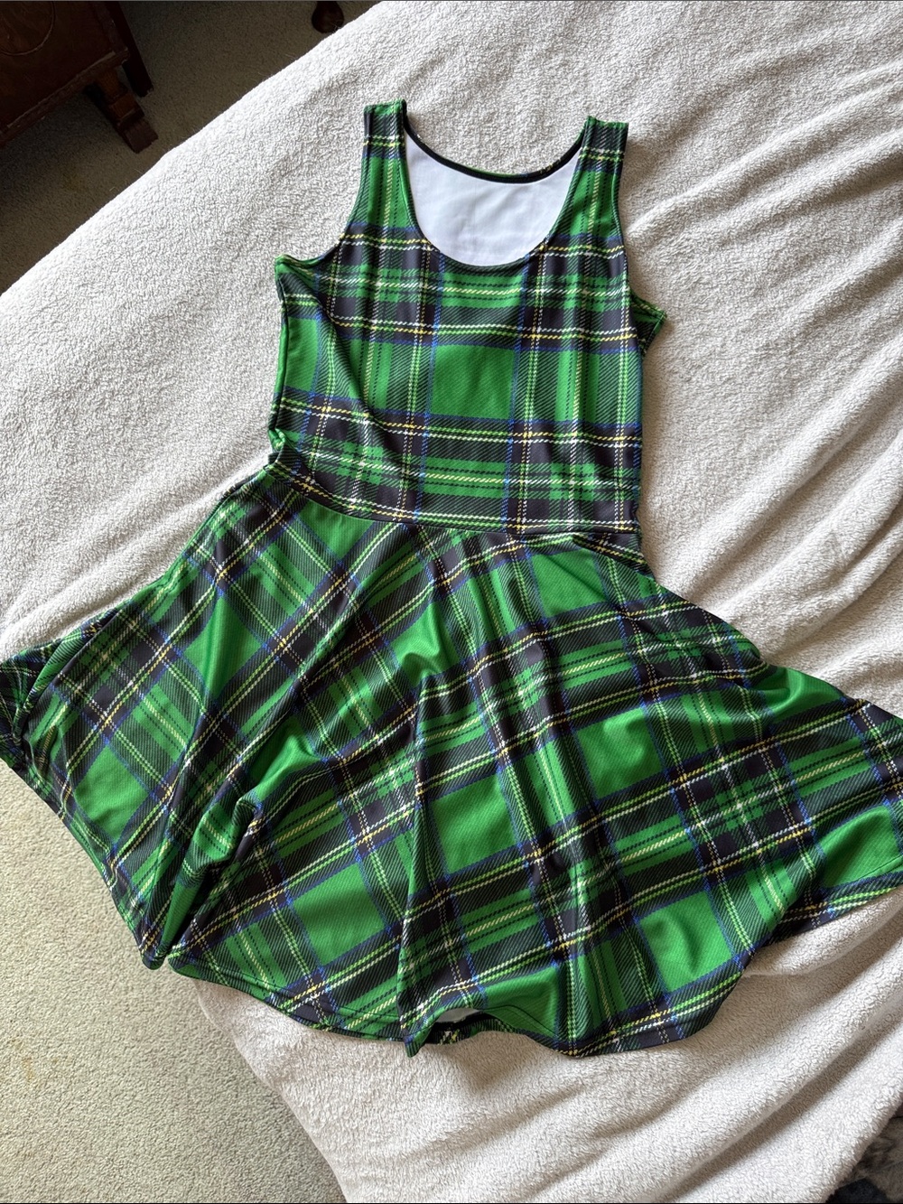 Green Plaid Sleeveless Skater Dress – Fits Like M/L